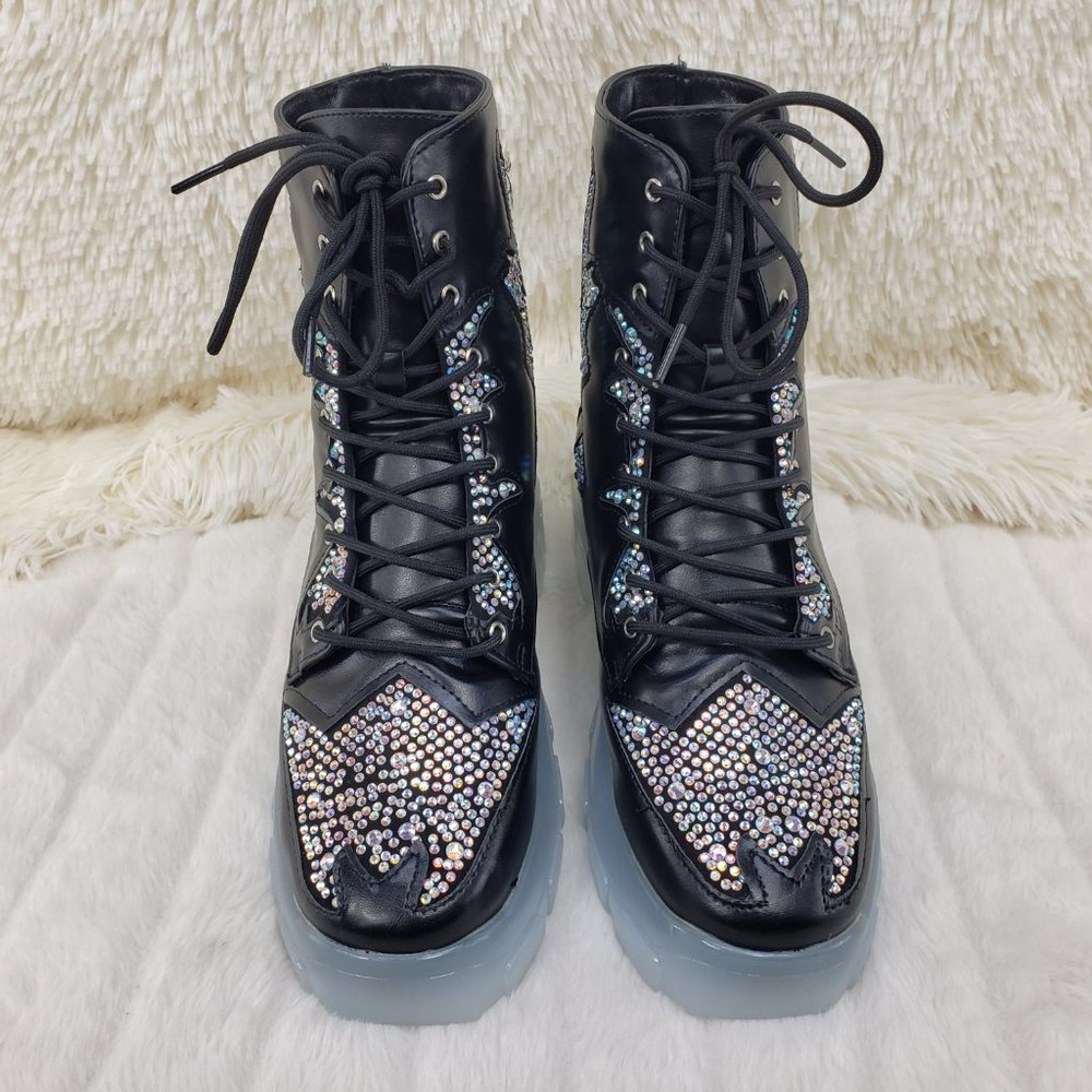 Rhinestone Combat Boots Punk Goth Glam Shoes_10